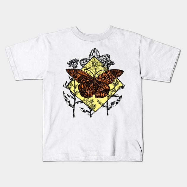 Monarch Butterfly Sketch - Color Kids T-Shirt by Hinterlund